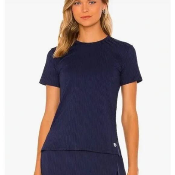 EleVen Venus Williams Love to Love Ribbed Tee Crew Admiral Navy Blue Small NWT - Picture 1 of 5